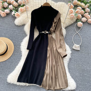 Elegant long sleeve dresses with quality pleated midi belt