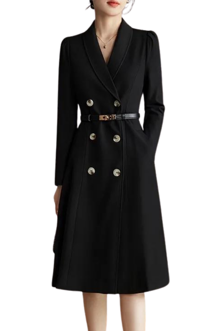 Elegant white high-end long-sleeved double-breasted high-quality dress