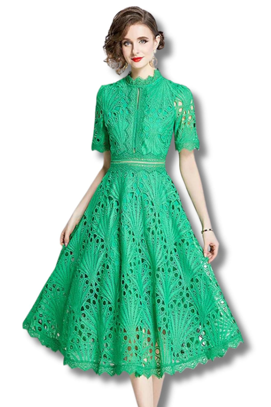 High quality vintage elegant short sleeve dress