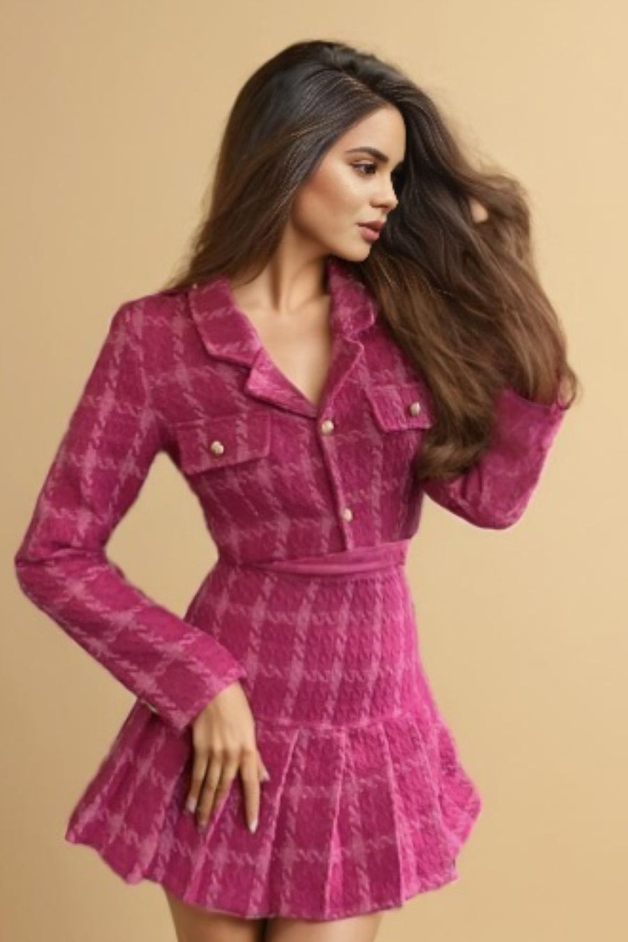 Vintage tweed two-piece set short jacket and high quality skirt