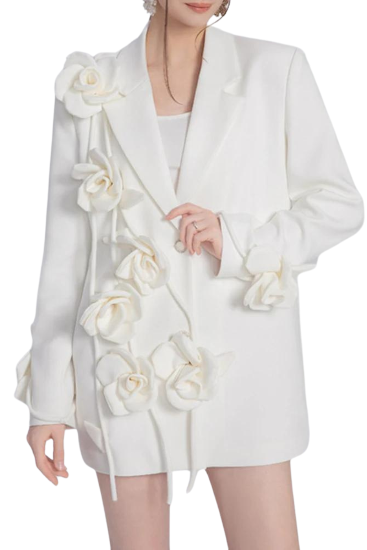 High Quality Solid Color Long Sleeve Three D Flower Spliced Blazers