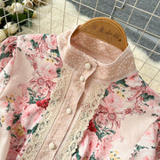 Elegant Lace Spliced Long Printed Dr Women's High Waist Lantern Sleeve Ball Gown Korean Sle Commute Fashion Spring Autumn Ladies