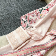 Elegant Lace Spliced Long Printed Dr Women's High Waist Lantern Sleeve Ball Gown Korean Sle Commute Fashion Spring Autumn Ladies