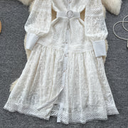 Elegant dress with lace and floral embroidery, high-quality high collar.