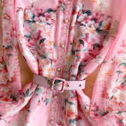 Spring Holiday Sweet Flower Beach Dress Women's Lapel Long Lantern Sleeve Pearl Button Up Floral Print Belt Dress Pockets