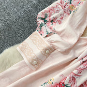 Elegant Lace Spliced Long Printed Dr Women's High Waist Lantern Sleeve Ball Gown Korean Sle Commute Fashion Spring Autumn Ladies