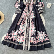 Elegant Lace Spliced Long Printed Dr Women's High Waist Lantern Sleeve Ball Gown Korean Sle Commute Fashion Spring Autumn Ladies