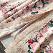 Elegant Lace Spliced Long Printed Dr Women's High Waist Lantern Sleeve Ball Gown Korean Sle Commute Fashion Spring Autumn Ladies