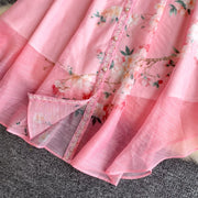 Spring Holiday Sweet Flower Beach Dress Women's Lapel Long Lantern Sleeve Pearl Button Up Floral Print Belt Dress Pockets