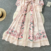 Elegant Lace Spliced Long Printed Dr Women's High Waist Lantern Sleeve Ball Gown Korean Sle Commute Fashion Spring Autumn Ladies