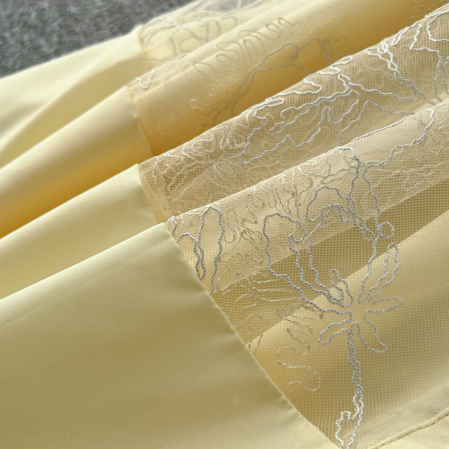 Fashion Women's Embroidery Dresses Stand Collar High Waist Lantern Sleeve Lace Spliced Long Sleeve Elegant Dress Female