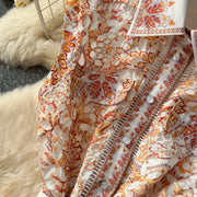 Elegant vintage button-down midi dress with high-quality print