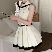 French Vintage Small Fragrance Dress For Women Elegant Fashion Sweet Pleated Mini Summer Dress Party Robes Vestidos