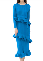 High quality long sleeve dress with ruffles and pleated bow