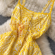 Quality Spaghetti Straps Ruffles Backless Sexy Hollow Out Embroidery Dress