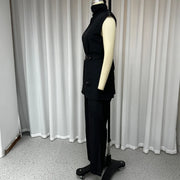 High Neck Cutout Sleeveless Backless Two Piece Set with Wide Legs Belt High Quality