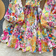 High quality long sleeve French vintage style elegant floral print dress