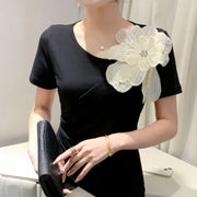 High Quality Pleated Cross Slash Neck Short Sleeve T-shirts