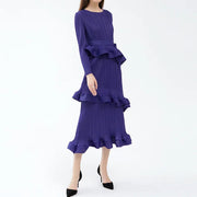 High quality long sleeve dress with ruffles and pleated bow
