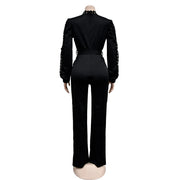 Elegant Hollow Out Turtleneck Long Sleeve Slim Fit Jumpsuit with Belt High Quality
