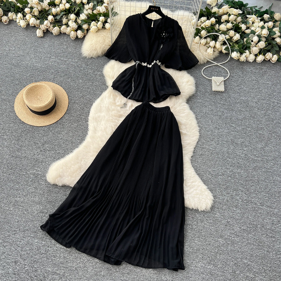 Chic Elegant Three-dimensional Ruched slim chain casual Sexy Evening Fashion fairycore women clothing Two Piece Set