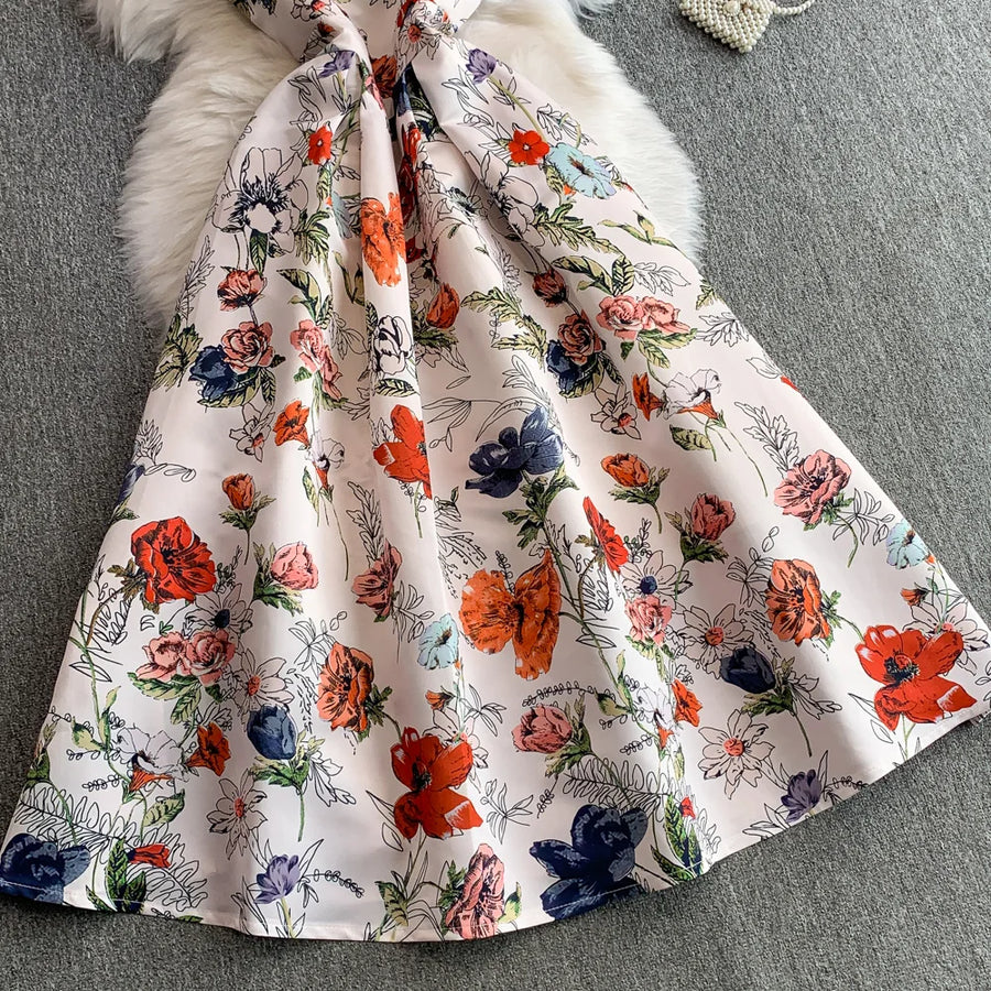 Fashion Elegant Print Sleeveless Dress Women 2026 Summer New Slim Waist Gown Ball Big Swing Robe Fresh Temperament Vestidos