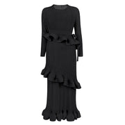 High quality long sleeve dress with ruffles and pleated bow