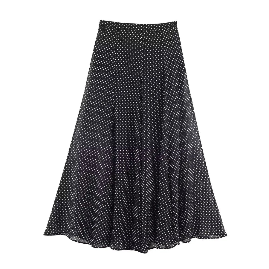 Vintage Polka Dot Women Sets Chiffon Bow Tie Loose Blouses Loose Long Skirts Fashion  Spring Summer Holiday Suits