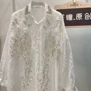 Luxury Diamonds Sequined Embroidery Blouses Shirts Women  Spring New Long Sleeve Shirts Fashion Causal Tops Camisas De Mujer