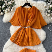 Chic Elegant Three-dimensional Ruched slim chain casual Sexy Evening Fashion fairycore women clothing Two Piece Set