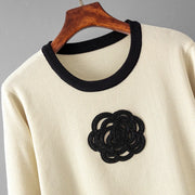 Casual Knitted Two Piece Sets Floral Sweater+Pants High Quality