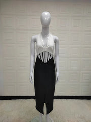 Women'Black White Contrast Color Hanging Neck Sexy Dress Pure Desire Temperament High Fashion Free Shipping