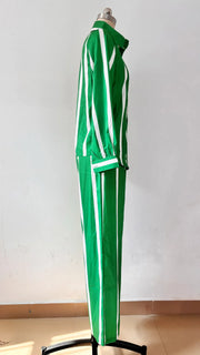 High Quality Striped Long Sleeve Button Wide Leg Pants Two Piece Set