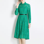 high quality multi color lace dress with pockets, long sleeves, buttons with collar