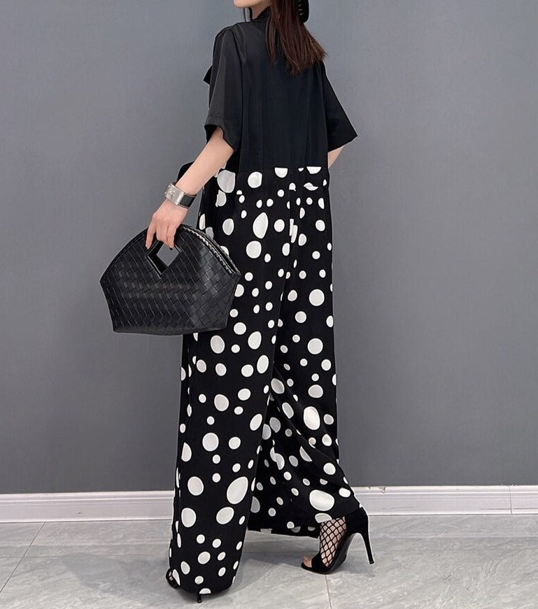 High Quality Wide Leg Print Short Sleeve Jumpsuit