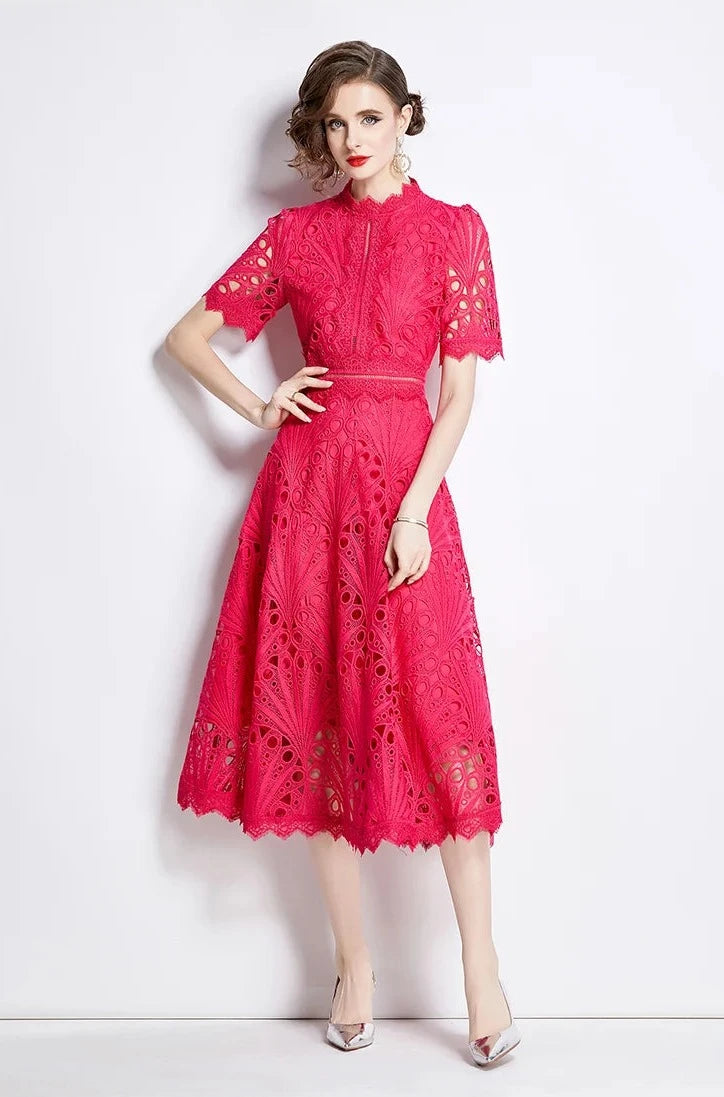 High quality vintage elegant short sleeve dress