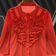 High Quality 3D Flower Single Breasted Ruffle Long Sleeve Shirts