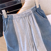 Summer New Stitched Zipper T-shirt top Female Set Elegant Women's Jeans Casual Blouse Two Piece Set Ladies Tracksuits big