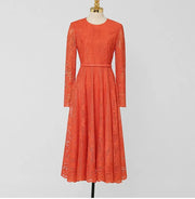 High Quality Round Neck A-Line Slim Waist Long Sleeve Elegant Dress