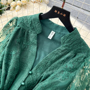 High-end vintage elegant V-neck long-sleeved dress