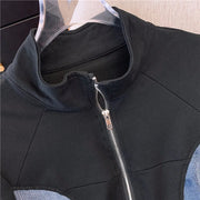 Summer New Stitched Zipper T-shirt top Female Set Elegant Women's Jeans Casual Blouse Two Piece Set Ladies Tracksuits big