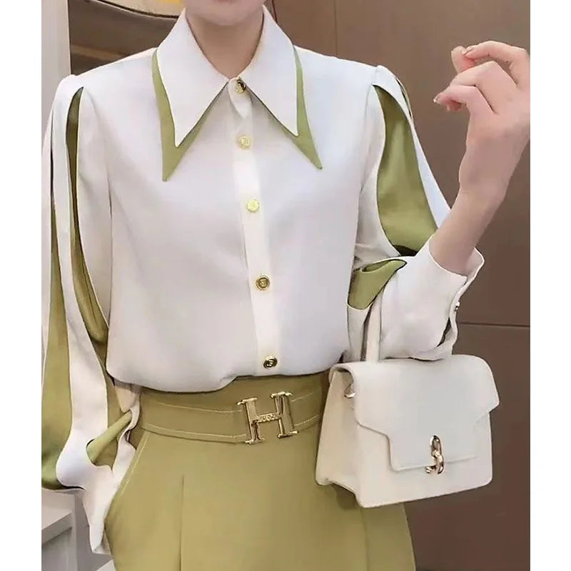 High Quality Big Pointed Collar Lantern Long Sleeve Shirt