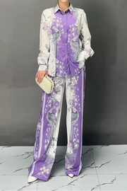 Printed Collar Long Sleeve Fashion Set High Quality Wide Leg Casual Sports Pants