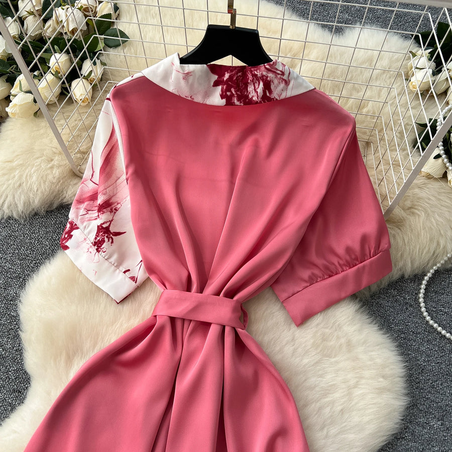 Chic Single Breasted Spliced Elegant Korean Fashion Fairy Sexy High Waist Vestidos Summer High Street Women Vacation