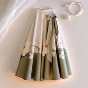 Loose and versatile mid-length skirts with floral print and high-quality bows
