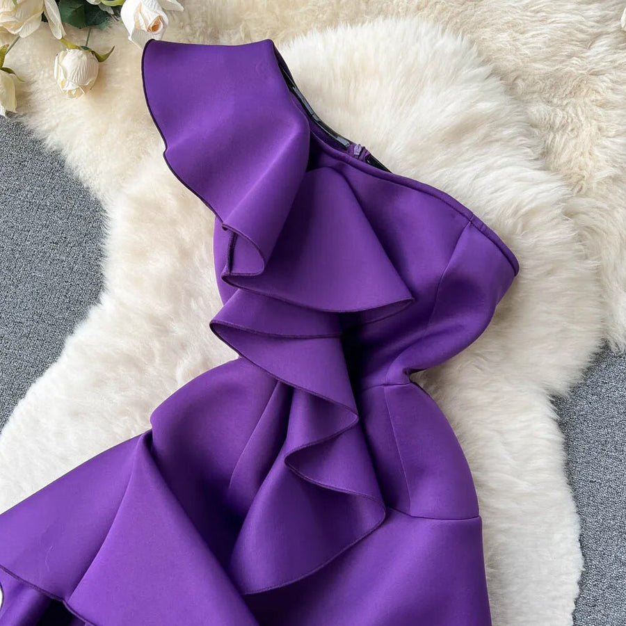 Elegant Sexy High Waist Ruffles Slash Neck Sleeveless Split Dress High Quality