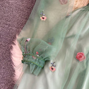 Temperament Flower Letter Embroidery Dress Long Sleeve Mesh Lace Ruffles High Quality