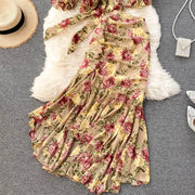 Sexy Two Pieces Sets Chic Bandage chiffon Shirt Top with sweet High Waist mermaid Skirt Beach Vacation Sets