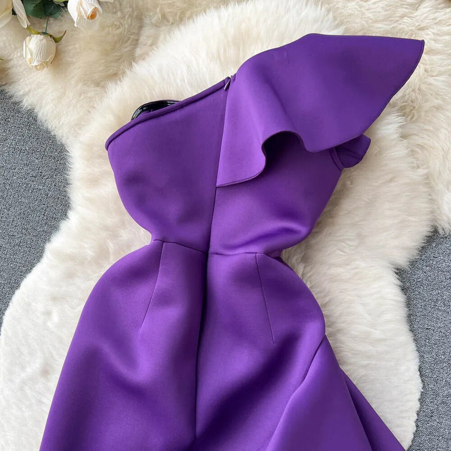 Elegant Sexy High Waist Ruffles Slash Neck Sleeveless Split Dress High Quality