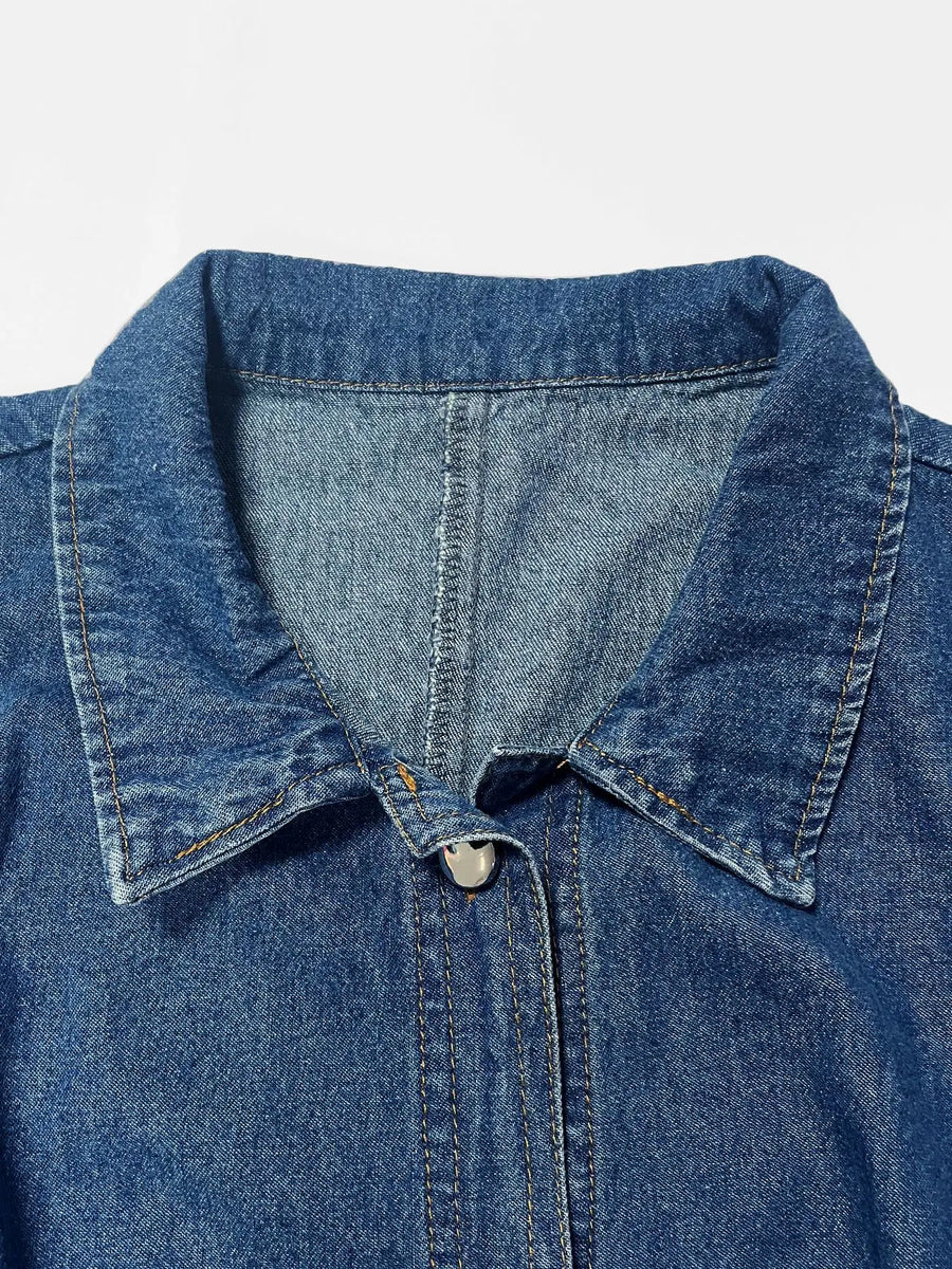 Long Dress Women Denim Dresses A Line Vestidos  Streetwear Turn Down Collar Sleeveless Elegant Casual Loose